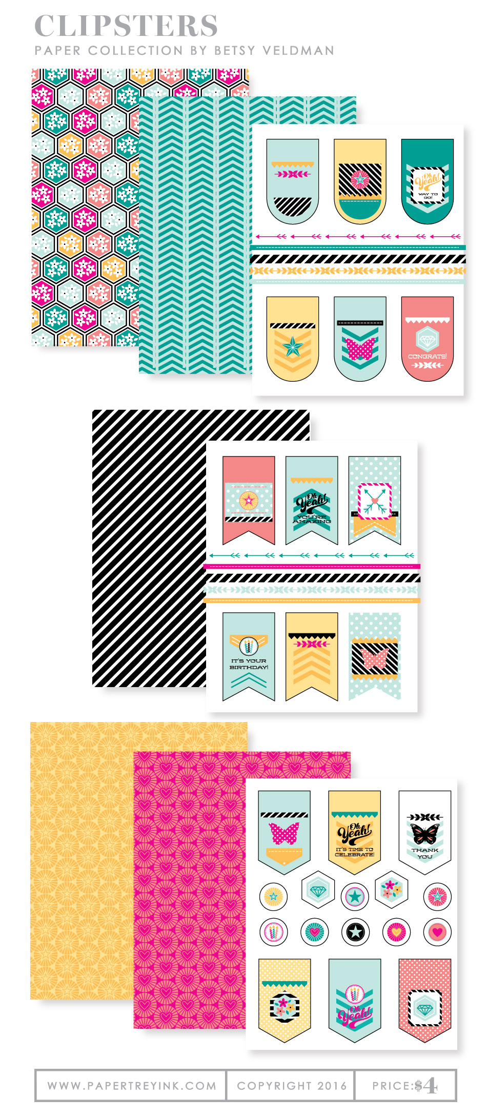 Clipsters Patterned Paper Collection (16 sheets): Papertrey Ink